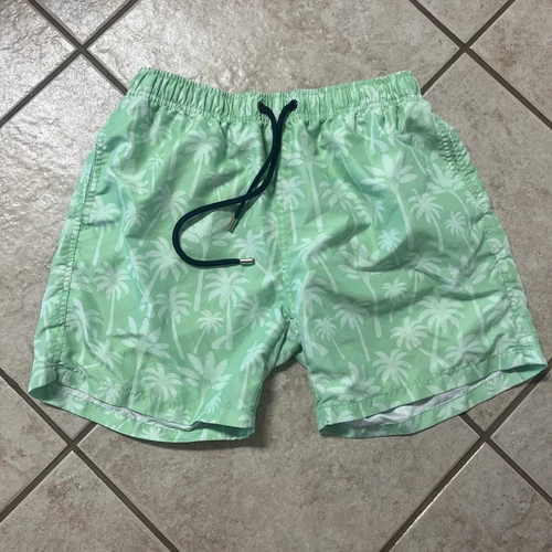 Franks Men's Swim Trunk Shorts - Size Large - Lined - Palm Trees - Green - EUC