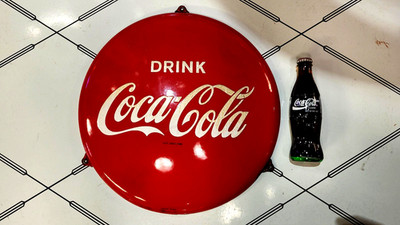 Coca Cola GEDEP TRADE MARK Enamel Sign Round Langcat Bussum 40cm Lid