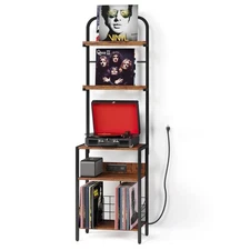 Record Player Stand with Power Outlet, Turntable Stand with 2-Tier Vinyl Reco...