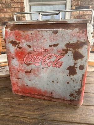 Coca-Cola Metal Cooler Red Silver with Tray Vintage | eBay