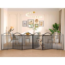 Metal No-Assembly Freestanding Dog Gate with Door Walk Through, Extra Wide 14...