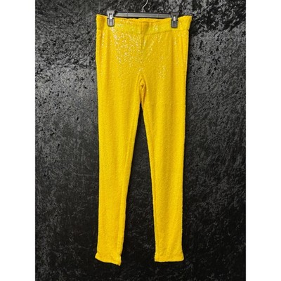 May & July Sequin Leggings Womens L Yellow Skinny Leg Evening Party Pants NWT