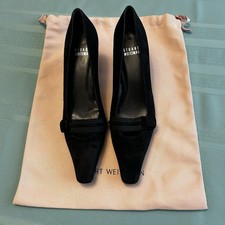 Stuart Weitzman EUC Women s Size 5 Black Suede Leather Kitten Heels Pumps Sq Toe