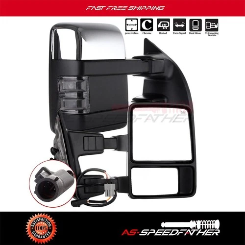 Chrome Towing Side Power Heated Turn Smoke Signal Mirrors Fits 1999 - 2007 Ford