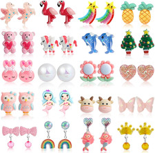 Clip on Earrings for Girls, 12/30 Pairs Hypoallergenic Kids Earrings, Cute and G