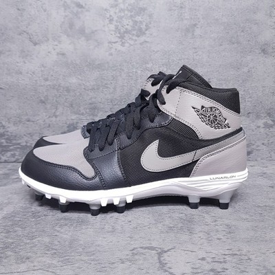 NIKE Air Jordan 1 TD Mid Shadow Grey Football Cleats Men 8.5 Black Grey Lunarlon