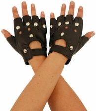 Guantes Punk Sin Dedos Con Tachuelas Y Cadenas - Piel Sintética Hueca Para Halloween Y Cosplay
