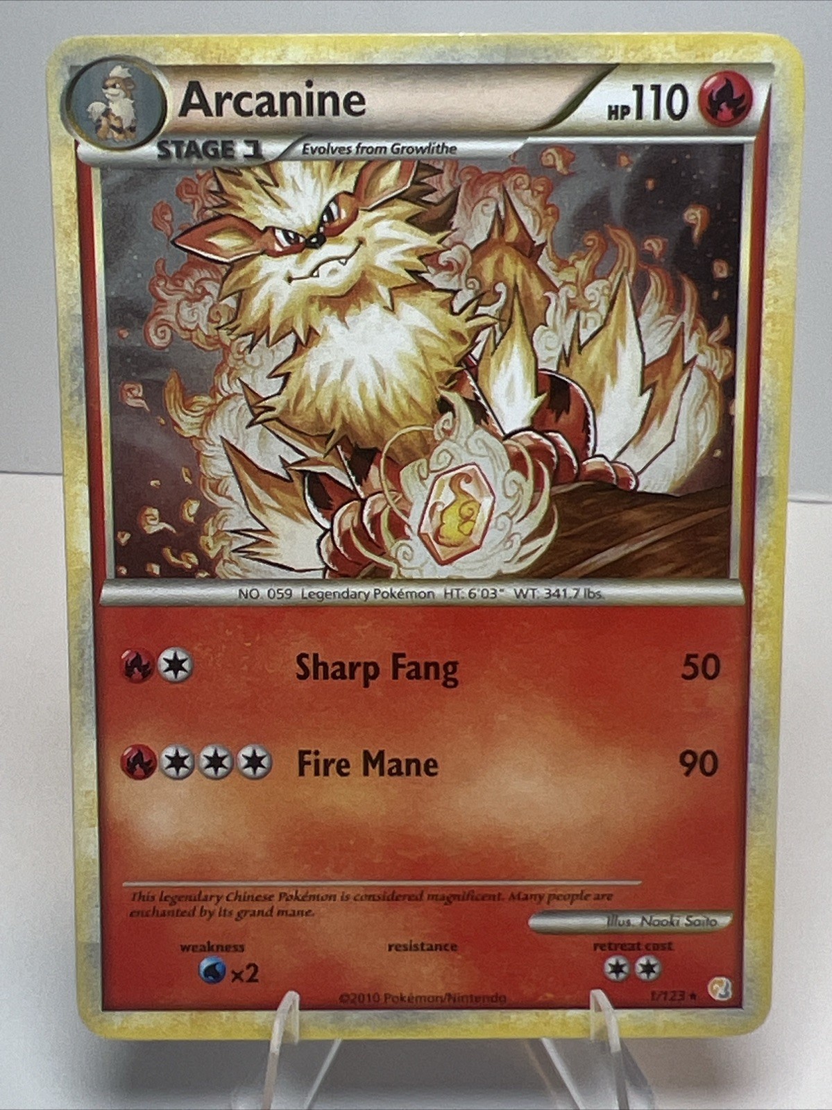 LP Arcanine 1/123 Holofoil HeartGold & SoulSilver AUTHENTIC Pokemon Card