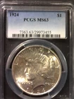 1924- P Peace Silver Dollar PCGS MS63 nice coin