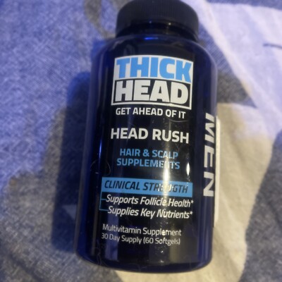 New Sealed Mens Thick Head Rush Hair and Scalp Supplements- 60 soft gels