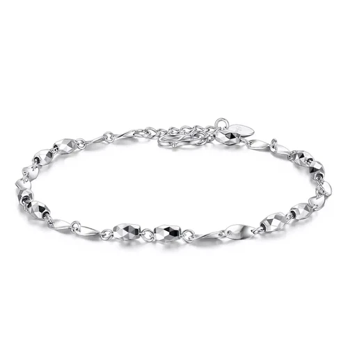 Pure Platinum 950 Chain Women Laser Beads Slice Link Bracelet 2.8-3g/6.3inch - Picture 5 of 8
