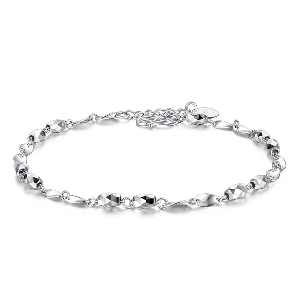 Pure Platinum 950 Chain Women Laser Beads Link Bracelet 2.8-3g/6.3-7.1inch - Image 4 of 4