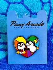 Pinny Arcade PAX Unplugged 2023 Polar Pals Penguins Pin Toronto Gaymers Rainbow