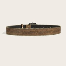Ceinture Femme Cuir Véritable Noir Et Marron - Strass Citron, Style Western, Taille S/M 34-35 Pouces
