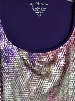 Chicos Womens Top Size 0 Small Tank Sequined Front Lined Purple
