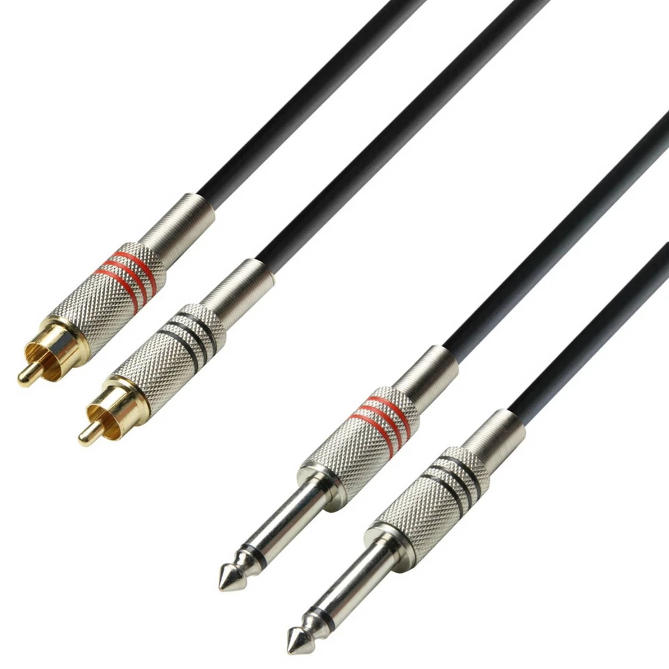Adam Hall 2x RCA Phono Male to 2x 6.35mm Jack Lead - 1m/3m & 6m