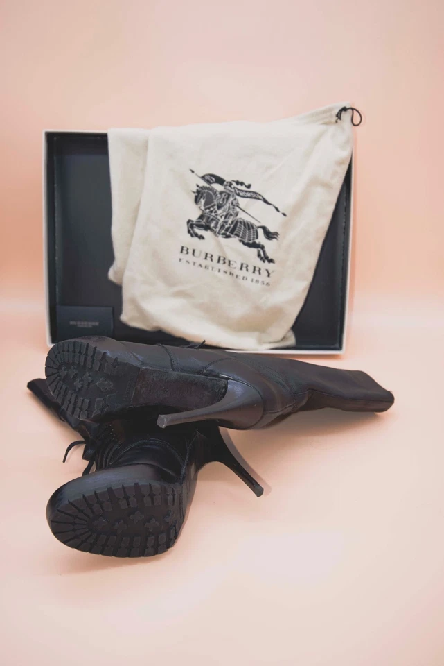 BURBERRY black women's laced platform mid calf boots, high heel, size EU 38 US 7 - Image 3 of 4
