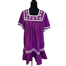Go Softly Womens Purple MuMu Housedress Cotton Embroidery Pockets Midi Medium
