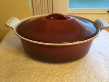 VINTAGE FRANCE COUSANCES ENAMEL CAST IRON DUTCH OVEN BROWN 2.5 QUART