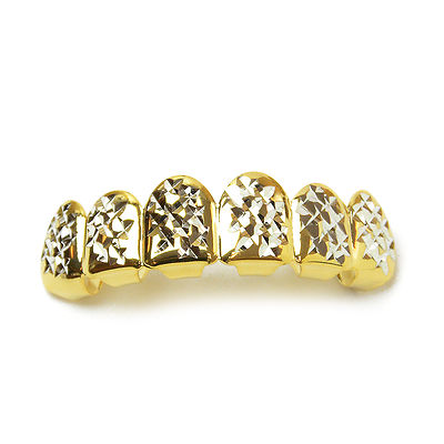 Men's Grillz Fashion 14K Gold Plated Diamond Cut Top Tooth Cap / L 001 G C2