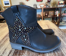 VTG Y2K BOOTS BOOTIE STUDS STARS Brown VEGAN GRUNGE GOTH Boho Biker FESTIVAL 5.5