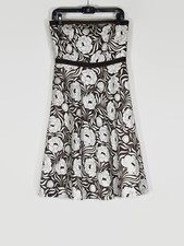 Ann Taylor Brown White Floral Cotton Strapless Dress Size 4