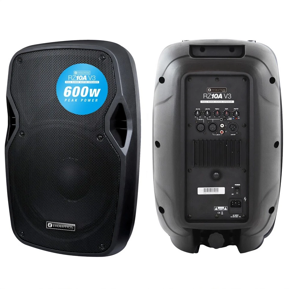 Evolution Audio RZ10A V3 Portable 10" 600W Active Powered Stage Club PA Speaker