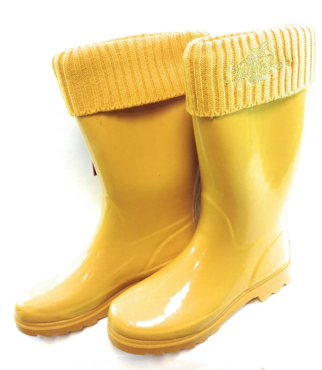 Ganar Claire Componer Womens Apple Bottoms Cozy Yellow 13&#034; Fleece Insulated Rubber Rain  Boots Shoes | eBay