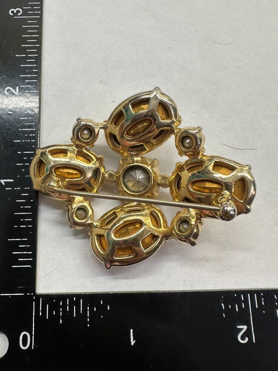 Flower Aurora & Yellow Rhinestone JULIANA Vintage Pin Brooch