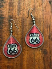 Hand-Crafted Earrings with Route 66 Logo Rose 30439