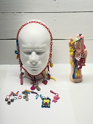 1980's Vintage Bell Clip Charm Necklace Bracelet W/80's Plastic