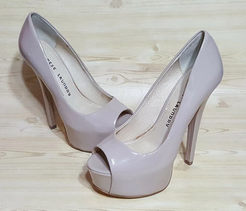 Zapatos de salón chinos de lavandería desnudos punta abierta plataforma tacón mujer 6/37 Foto 2 de 4