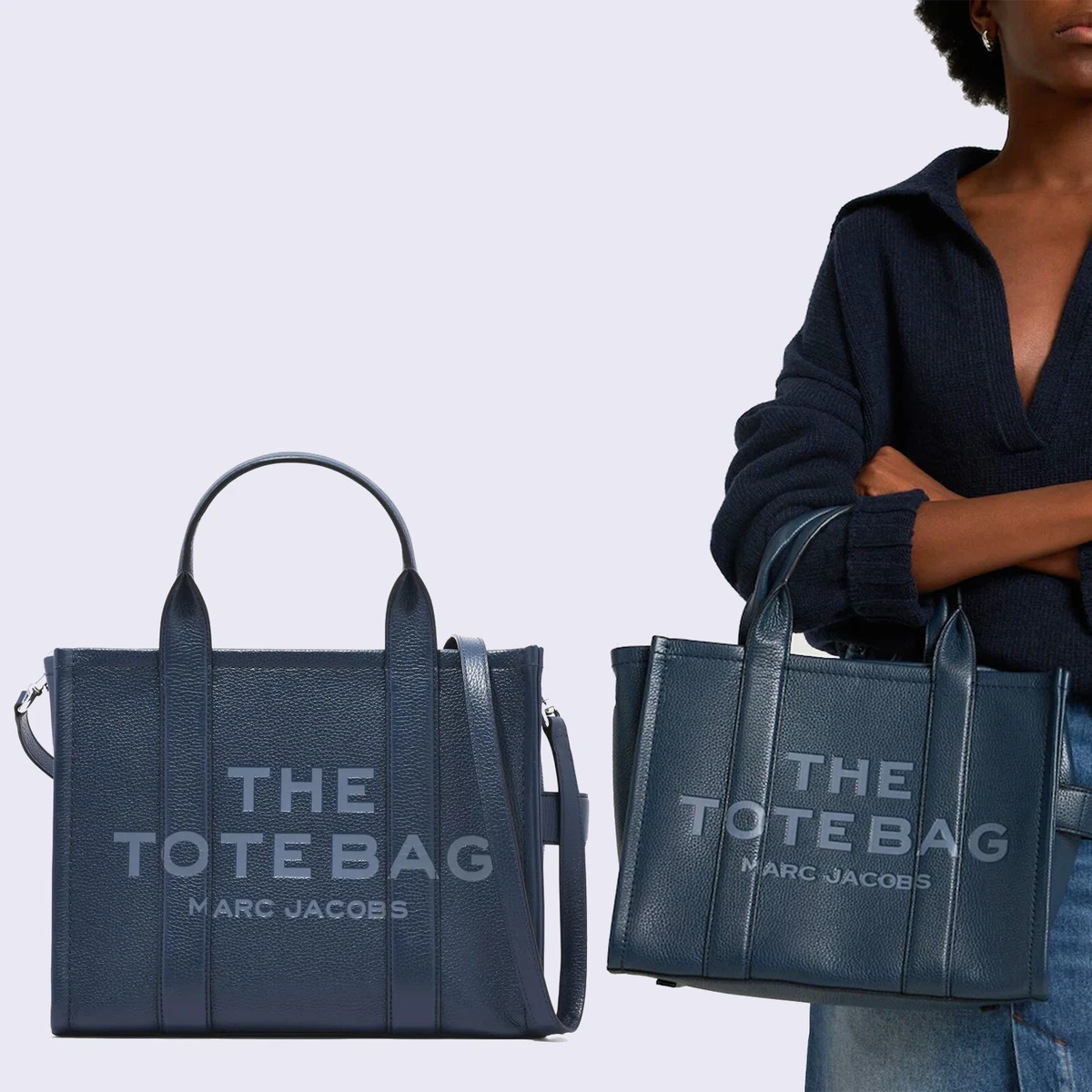 Marc Jacobs The MEDIUM Leather Tote Bag BLUE SEA Travel Shoulder