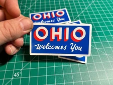 Ohio Welcome Sign - Laminated Vinyl Sticker - 2"x3.5" - Ohio Welcomes You