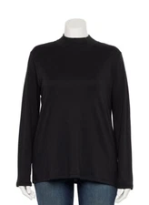 Croft & Barrow Mock Neck Turtleneck Shirt Black Women's 100% Cotton sz 1X New G7