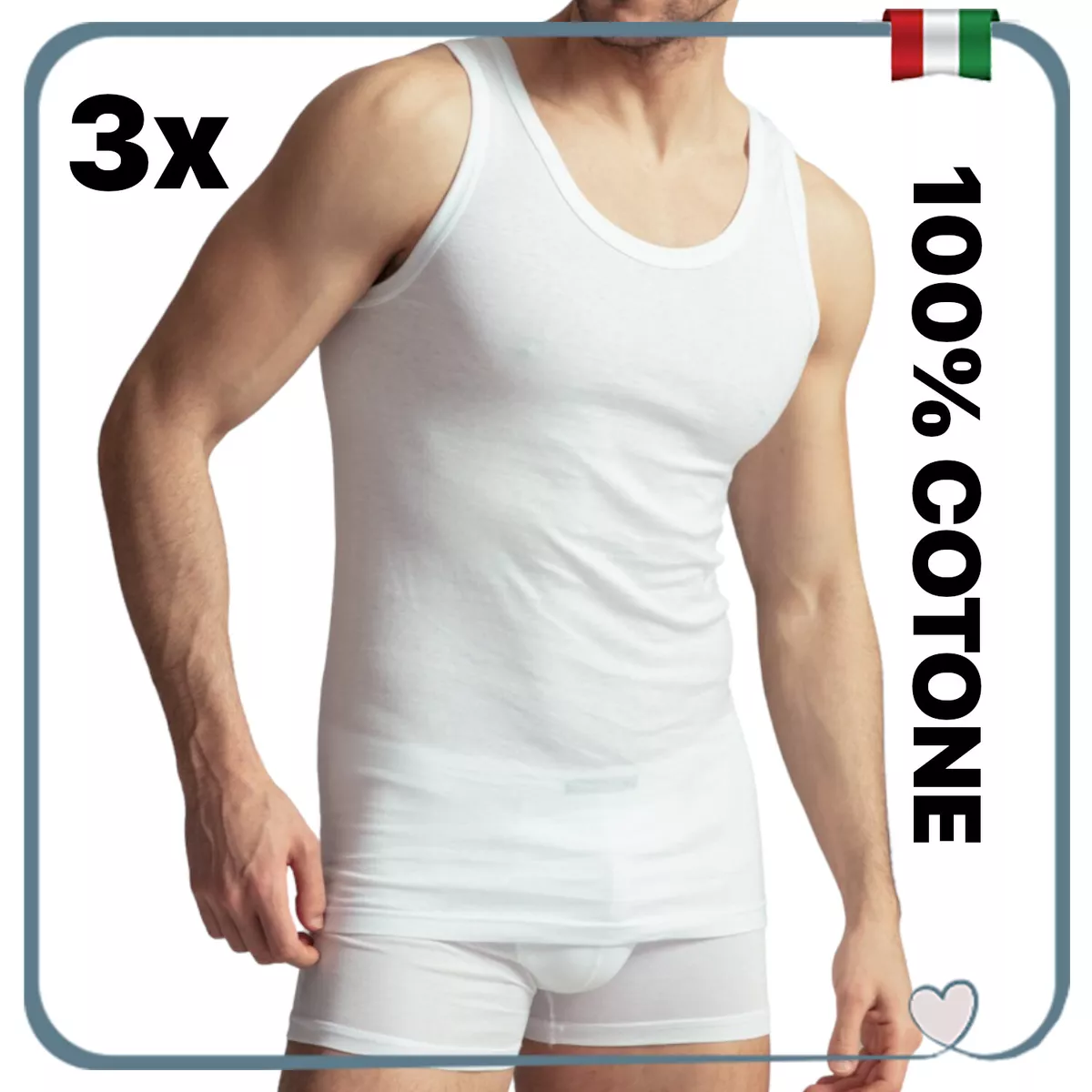 Set 3 Canottiera Uomo Spalla Larga Intima Canotta Cotone 100 da