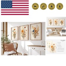 Botanical Floral Wall Art Set of 3 Vintage Wildflower Canvas Wall Decor Water...