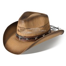 Cowboy Hats for Women Men Brown Straw Cowboy Hat Wide Brim Western Cowgirl ...