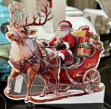 TWO DIMENSIONAL 6 ACRYLIC SANTA WITH SLEIGH REINDEER