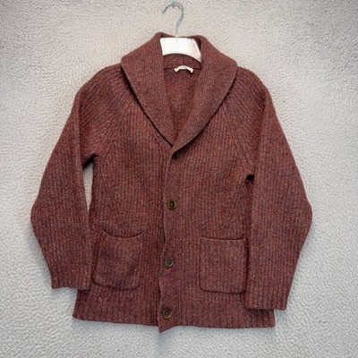 Marine Layer Cardigan Sweater Womens Large Red Shawl Collar Wool Donegal Tweed