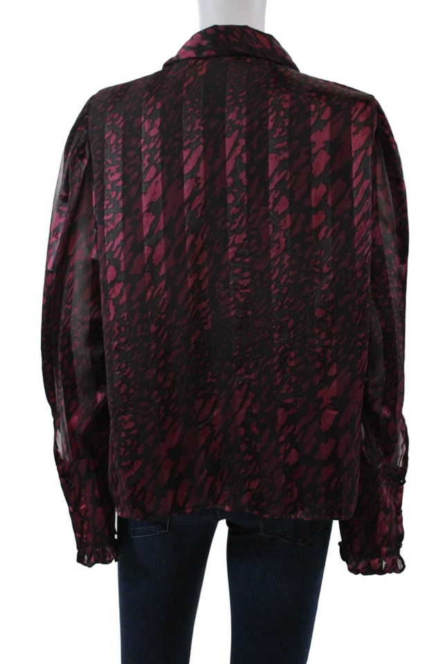 Blusa Top Walter Baker Mujer Abstracta Manga Larga Con Botones Roja Talla XL Foto 3 de 4