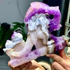 3.04LB Natural Amethyst Agate symbiosis Quartz Crystal  Hand carved dinosaur