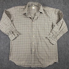 LL Bean Mens Large Long Plaid Button Up Shirt USA Made Flannel Brown Green 1027