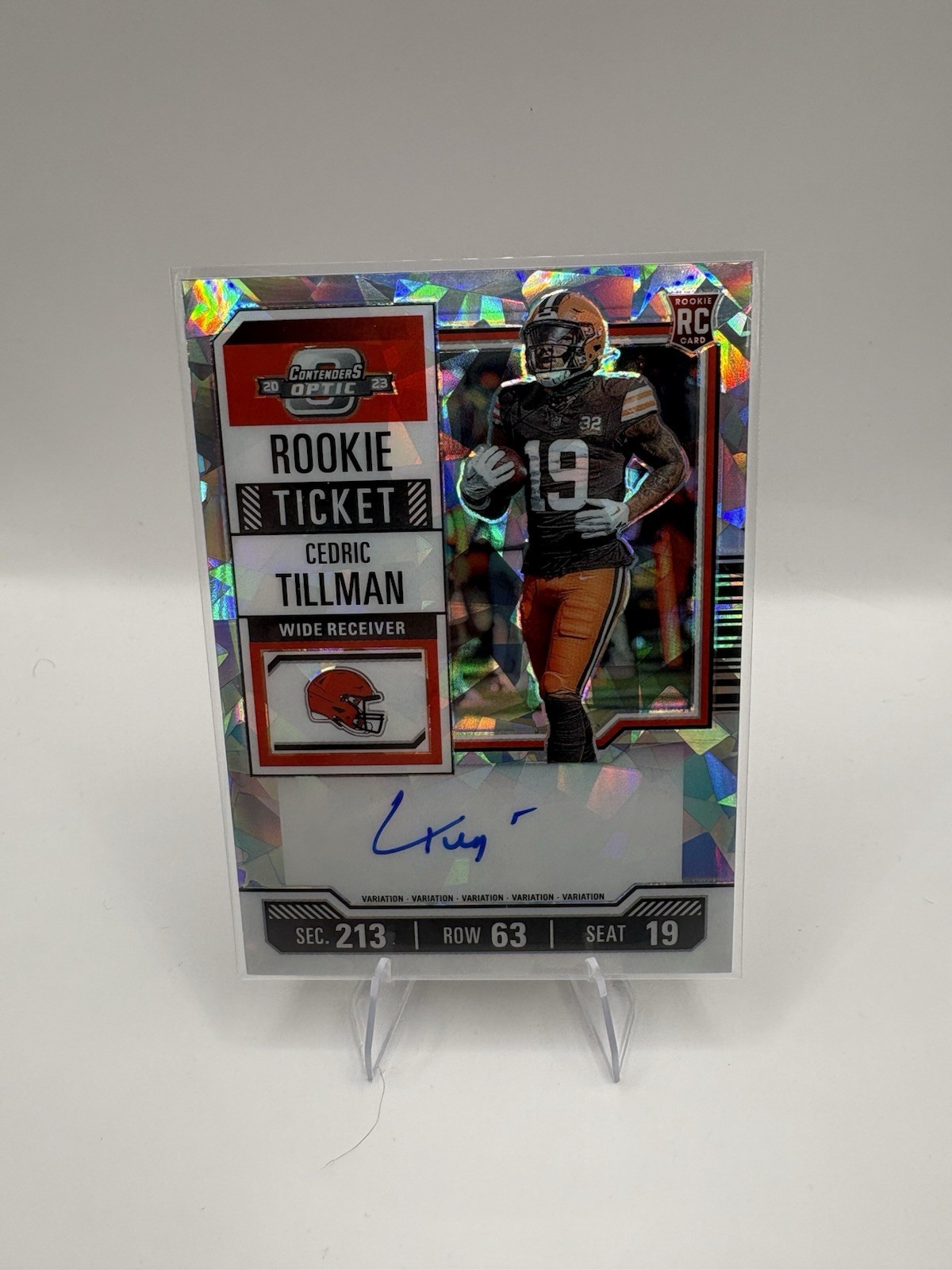 2023 Panini Contenders Optic Rookie Ticket Cedric Tillman Auto Cracked Ice /22