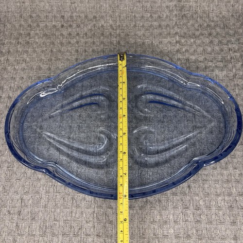 Vtg Bagley Glass Vanity Tray Pale Blue Art Deco Dressing Table Pressed 12.5" - Afbeelding 10 van 10