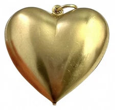 Large Heart Charm Necklace Pendant Puffed Heart Raw Brass Jewelry For Women