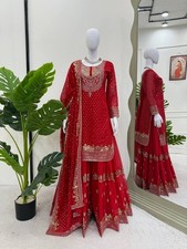 New Launching Faux Georgette Top Palazzo And Red Dupatta For Wedding Wear