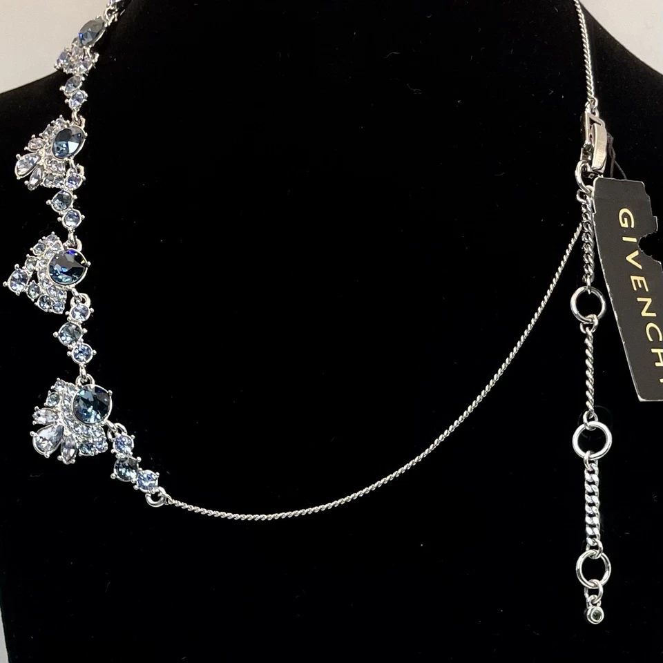 NWT Givenchy Collar Statement Necklace Dark & Light Blue Crystals 16" - 19" Adj - Image 3 of 4