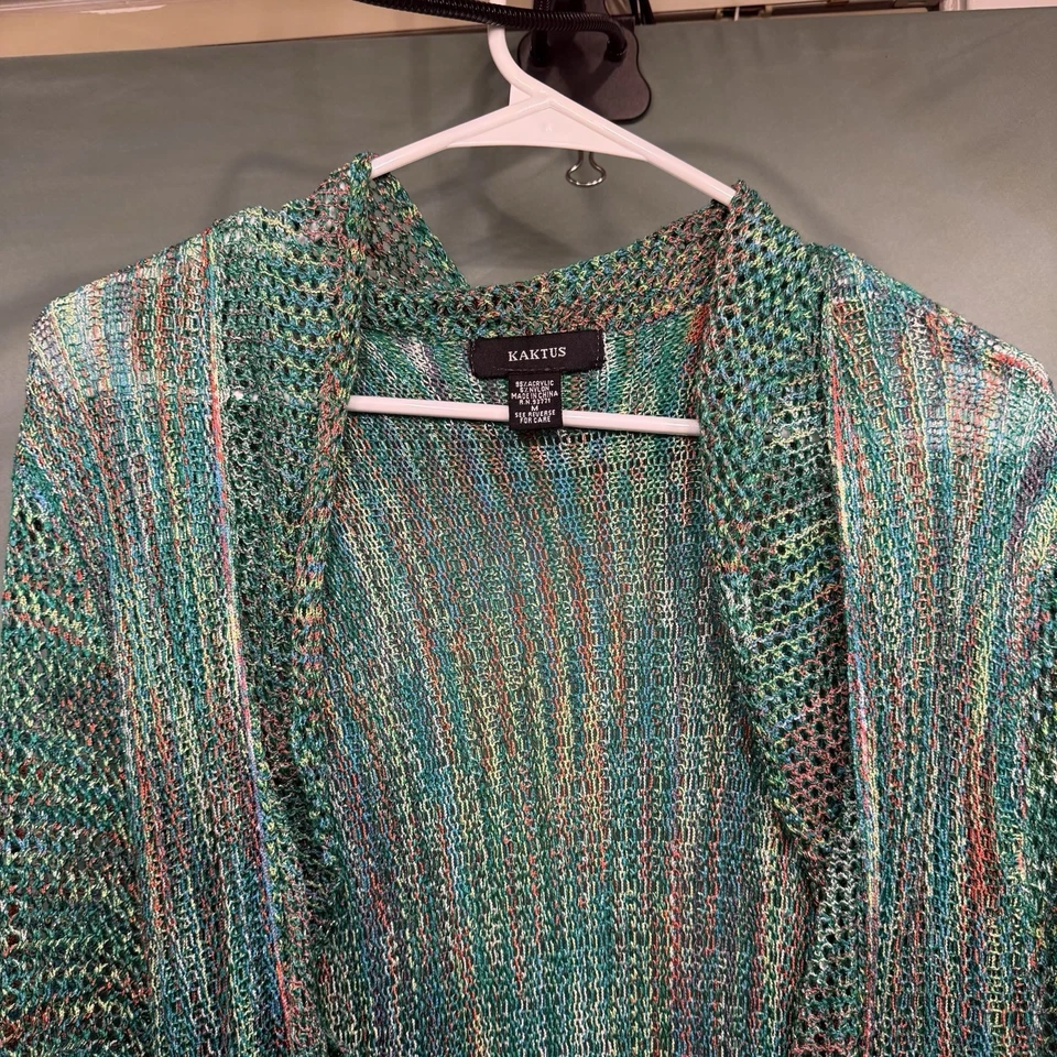 Kaktus Mesh V Neck Cardigan Size M Fishnet Green Bohemian Sweater Hippie - Image 3 of 4