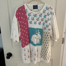 1980s Vintage Woolrich Cottage Core Chunky Knit Retro Bunny Sweater Medium